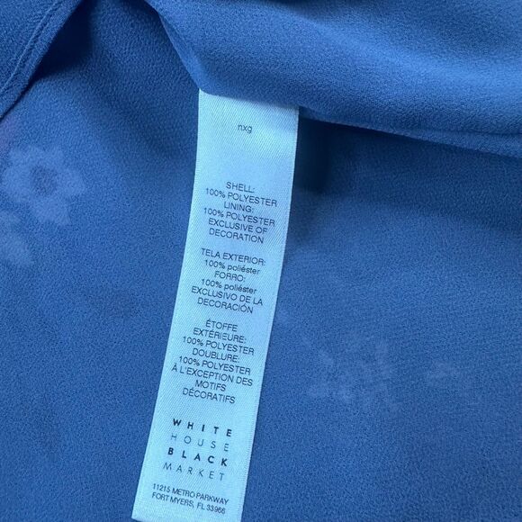 White House Black Market Floral Blouse Blue Lace V-Neck Long Sleeve Size 10 - Picture 7 of 7